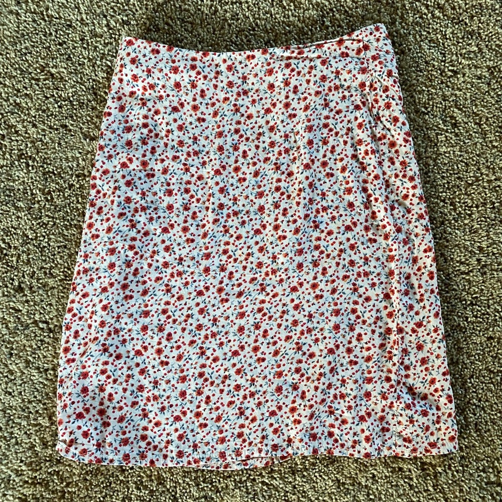 Brandi Melville Red Floral Print Midi Skirt